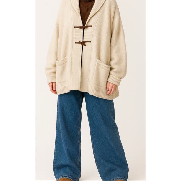Ralph Lauren Oversized Slouchy Toggle Cardigan Cream PIMA COTTON Fishermancore L - Picture 1 of 6
